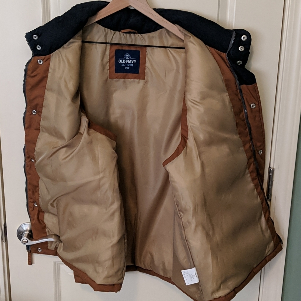 👣Old Navy Puffer Vest Pockets Khaki/Navy Size XXL - Picture 4 of 5